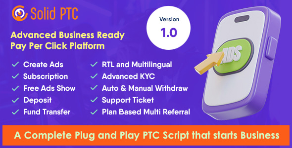 Solid PTC – Advanced Pay Per Click Platform. V2.3[Advanced Subscription]