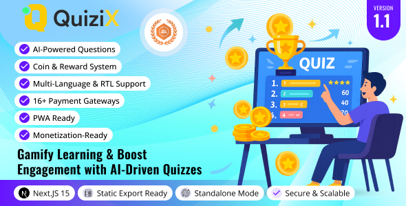 QuiziX v1.1 – AI Quiz & Trivia Game | Laravel + Next.js Gamified Quiz Platform